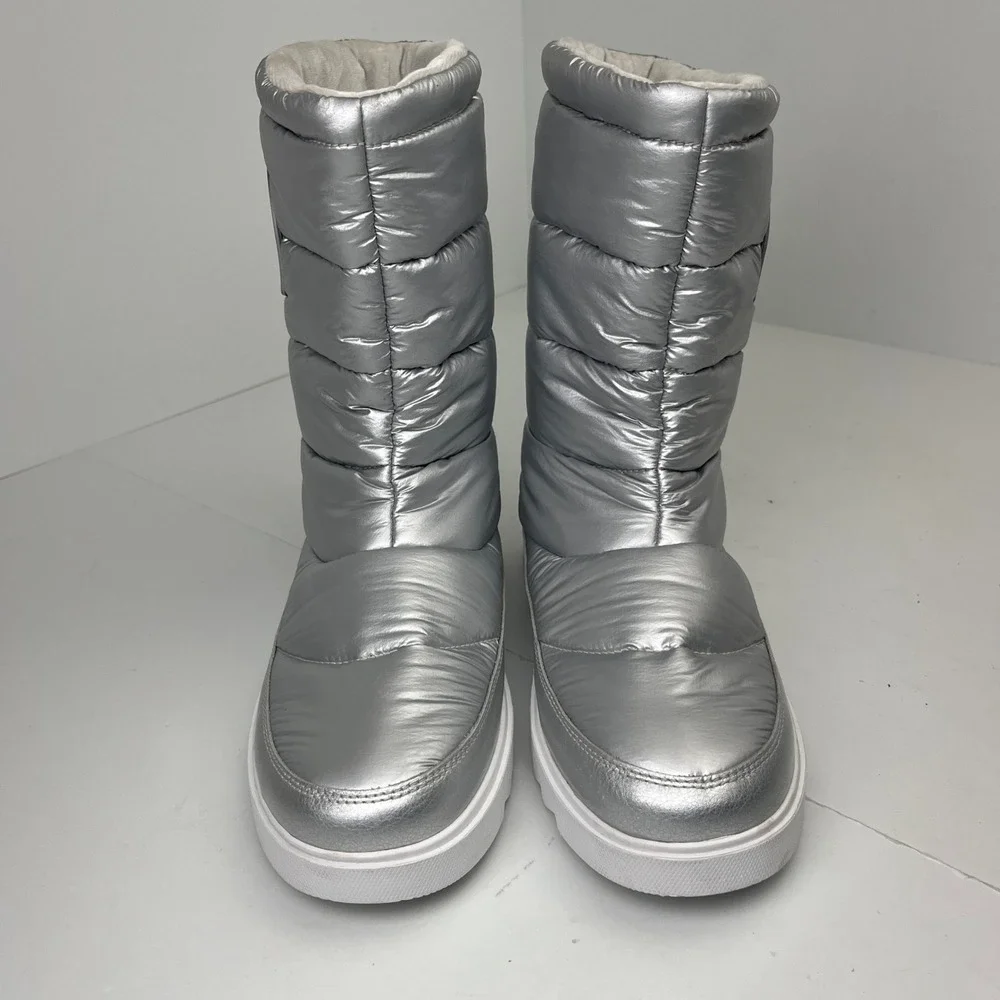 Sorel Waterproof Metallic Silver Puffer Snow Boots‎ Womens 9.5 Après Ski Y2K